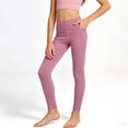thumbnail image 2 of Duqingm Girls Leggings with Pockets Athletic High Waisted Kids Workout Active Dance Running Yoga Pants (Brick Red,7-8 Years), 2 of 6