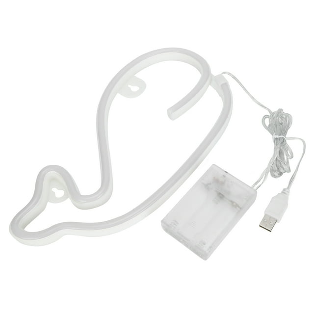 Letrero de neón de ballena con batería, luz LED de neón alimentada por USB para decoración de fiestas y hogar.