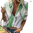 thumbnail image 2 of Sonducket Camisa de manga larga con cuello de solapa y cuello en V para mujer con patrón gráfico de bloque de color Prendas para la parte del cuerpo Verde METRO Sonducket AP002016-26, 2 of 4