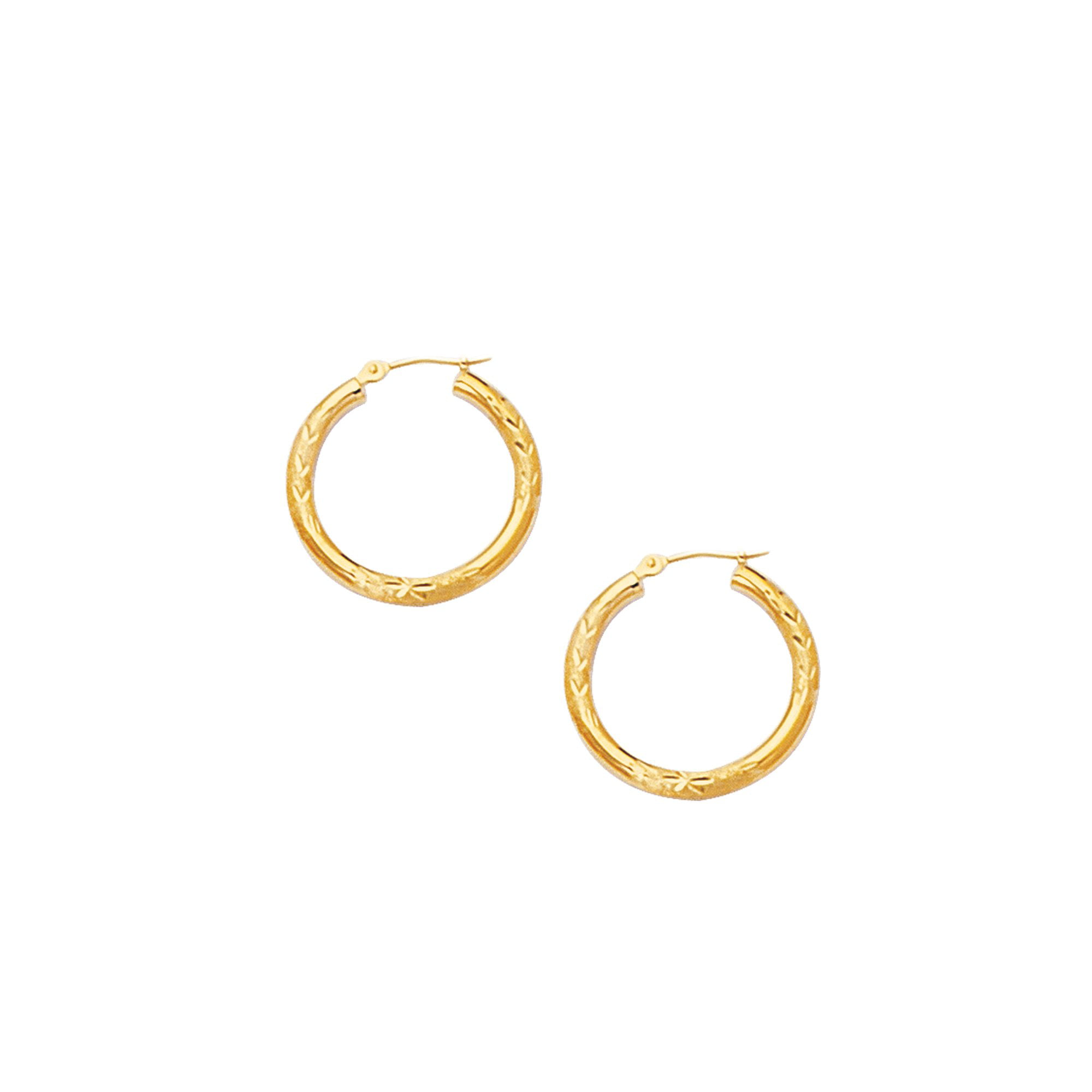 FB Jewels 10K Yellow Gold Diamond-cut 3x20mm Hollow Tube Hoop Earrings 