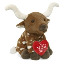 DolliBu I Love You Plush Super Soft Floppy Longhorn - Cute Stuffed Animal Longhorn with Red Heart Plush for Valentines, Anniversary, Romantic Date, Boyfriend, or Girlfriend Gift - 10 Inches