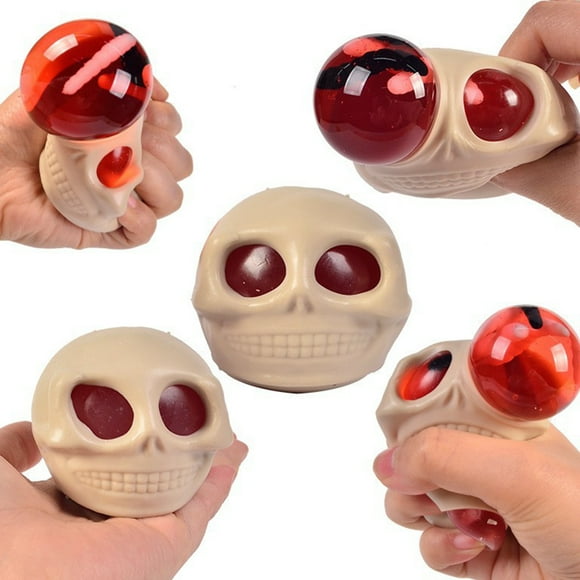 Cheers Funny Halloween Toy Flexible TPR Quick Recovery Squeezing Ball Horror Skull Doll Vent Ball Toy Stress Relief Toy Candy Bag Filler Party Favor