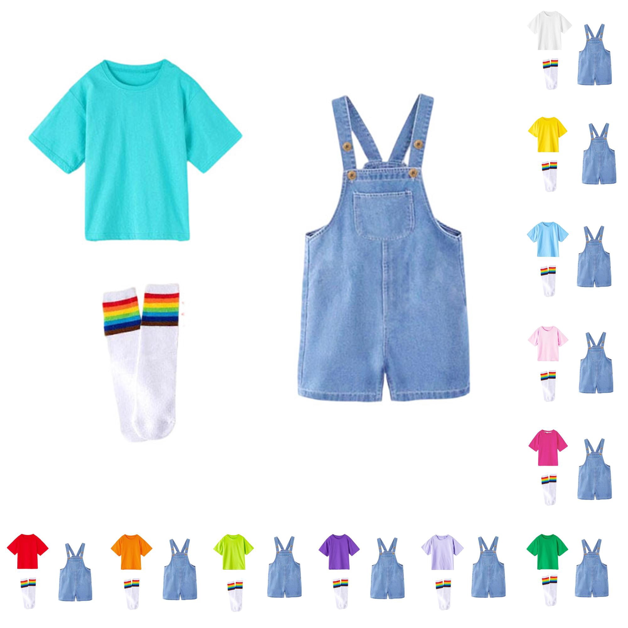 AWZXDE Girls Denim Overalls With Solid Top Toddler Kids Romper Jumpsuit For Graduation Performance Party Light Blue 2-3 Years