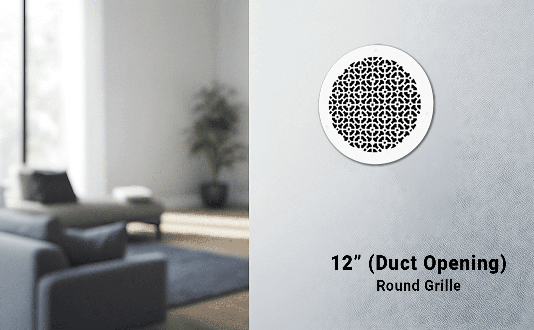 Achtek 12" Duct Opening Solid Cast Aluminum Round Grille ( 14" Round Overall) | Powder Coated White- With Holes for Wall / Ceiling