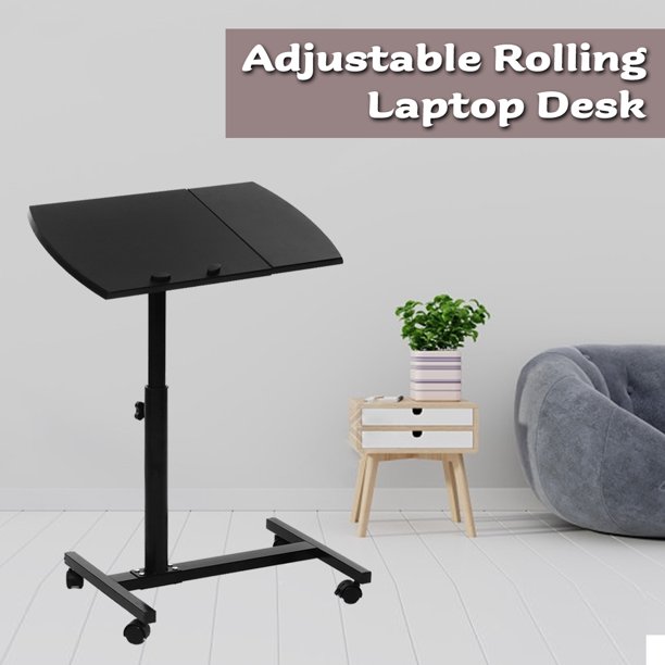 Portable Rolling Laptop Cart Mobile Desk Notebook With Angle And Height Adjustable Split Top Side Table 360 Degree Swivel And 4 Lockable Casters For Sofa Bed Office Table Stand Walmart Com Walmart Com