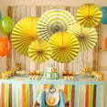 thumbnail image 3 of Party Hanging Paper Fans Set, Yellow Round Pattern Paper Garlands Decoration for Birthday Wedding Graduation Events Accessories, Set of 6, Yellow, 3 of 7
