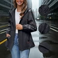 thumbnail image 2 of Packable Rain Jackets Waterproof Womens Rain Coats with Hood Lightweight Windbreaker Long Jacket Trench Raincoat Navy M, 2 of 9