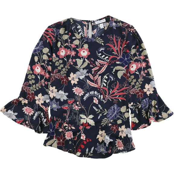 Charter Club Womens Flounce-Hem Pullover Blouse, Blue, Small