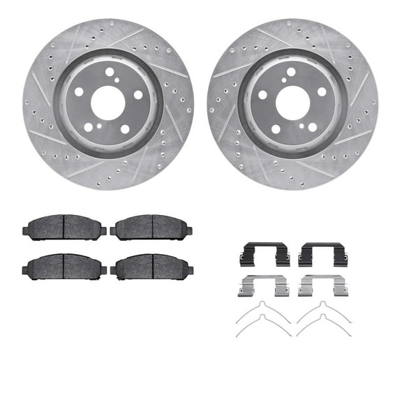 Dynamic Friction Company Front Brake Rotors-Drilled and Slotted-Silver with 5000 Advanced Brake Pads includes Hardware 7512-76168