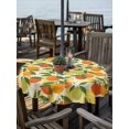 thumbnail image 2 of Outdoor Tablecloths with Umbrella Hole & Zipper, Green Orange Round Tablecloth 54 Inch, Summer Botanical Leaves Watercolor Checkered Waterproof Table Cloth, Patio/Pool/Picnic Table Covers, 2 of 8