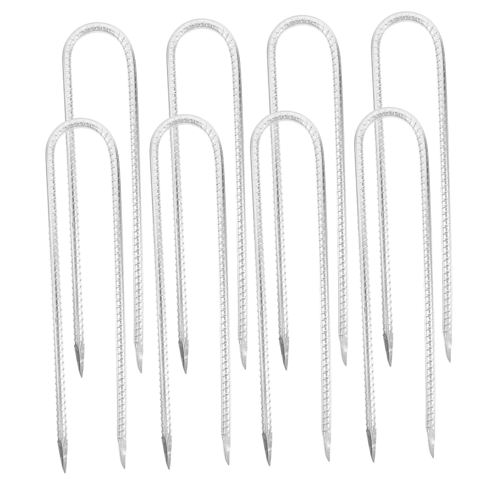 AURARMLET Steel U-Shaped Stakes Plated Silver for Gardening and Tent Pegs 8Pcs