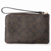 Coach Women's Small Corner Zip Wristlet in Signature Canvas (Walnut / Black)