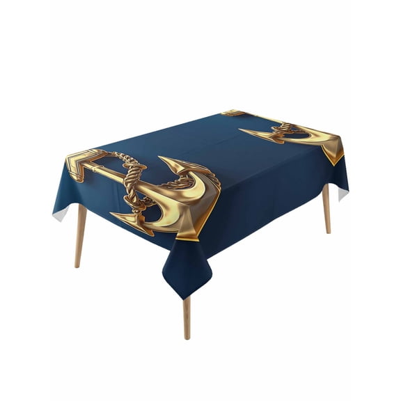 Yellow Anchor Table Cloth, Coastal Nautical Anchor Navy Blue Waterproof Tablecloth for Rectangle Tables, Reusable Washable Fabric Table Cover for Restaurant Kitchen Dining Tables 54"x108"