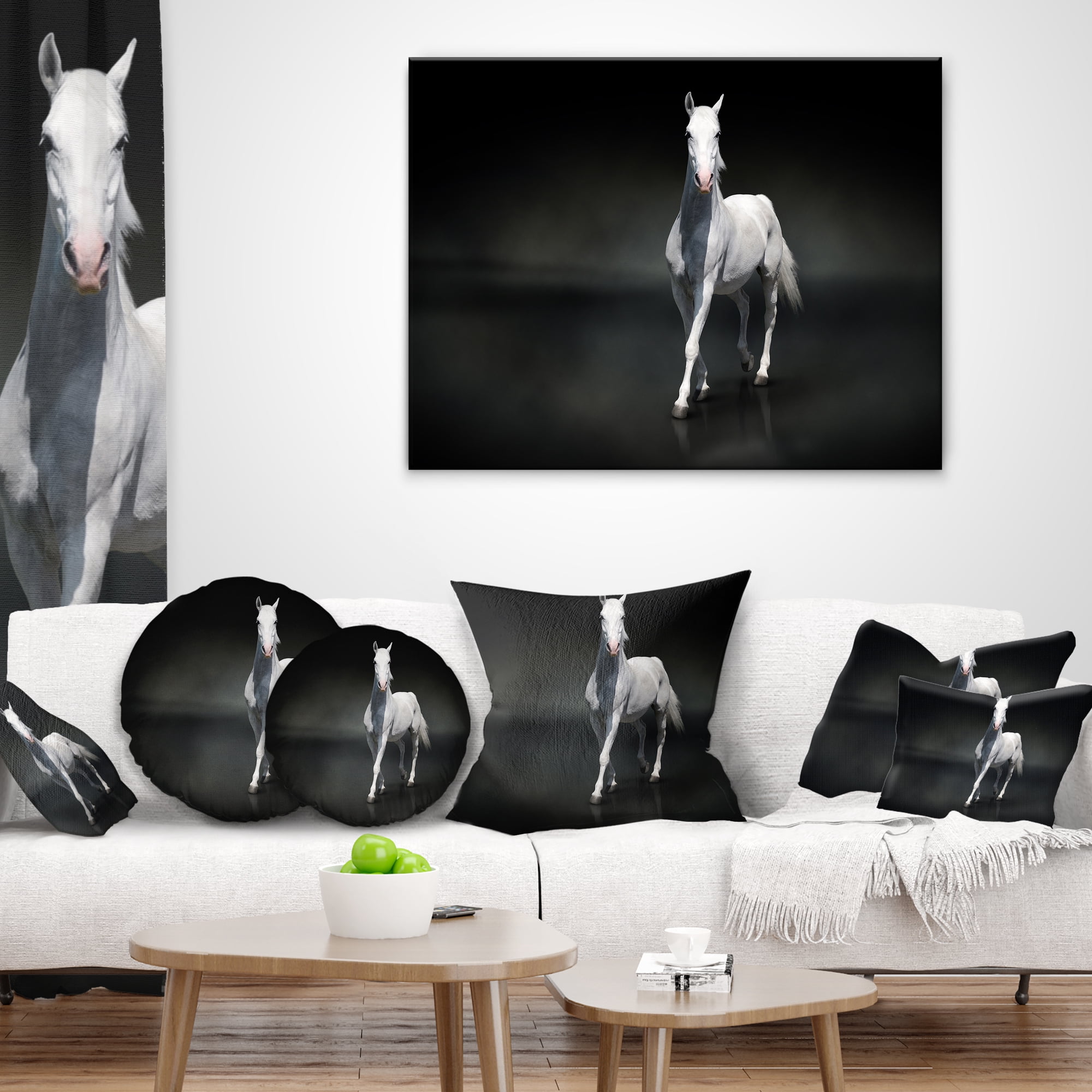 Designart Isolated Black Horse on Black - Animal Throw Pillow - 12x20