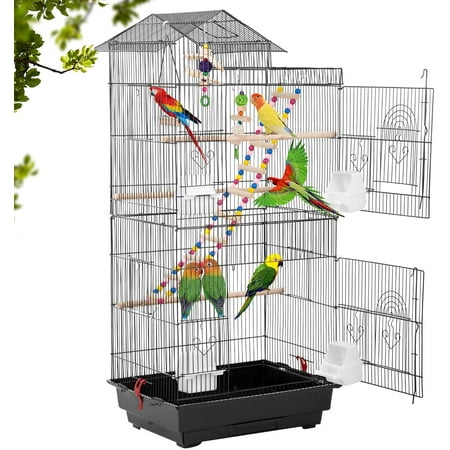 Bestpet 39-inch Roof Top Large Flight Parrot Bird Cage Accessories, Black, Metal