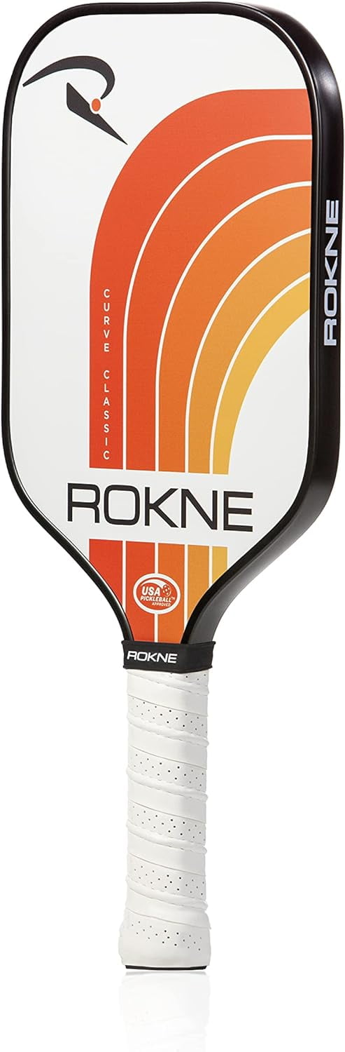 Rokne Curve Classic Fiberglass Pickleball Paddle Long Handle Racket with Pro Grit Texture, Tangerine