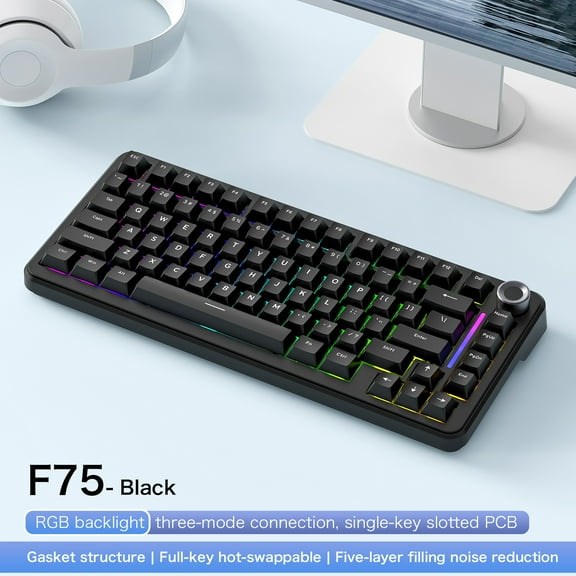 FREEWOLF F75 Wireless Gaming Keyboard AULA F75 Same Model,75% Mating Row Hot Swap Gaming Keyboard,Tri-Mode Link 4000 mAh Battery