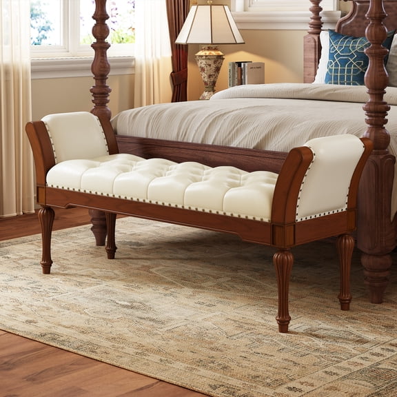 Christopher Knight Home 54" Retro PU Leather Ottoman Bench, Button Tufted End of Bed, Beige