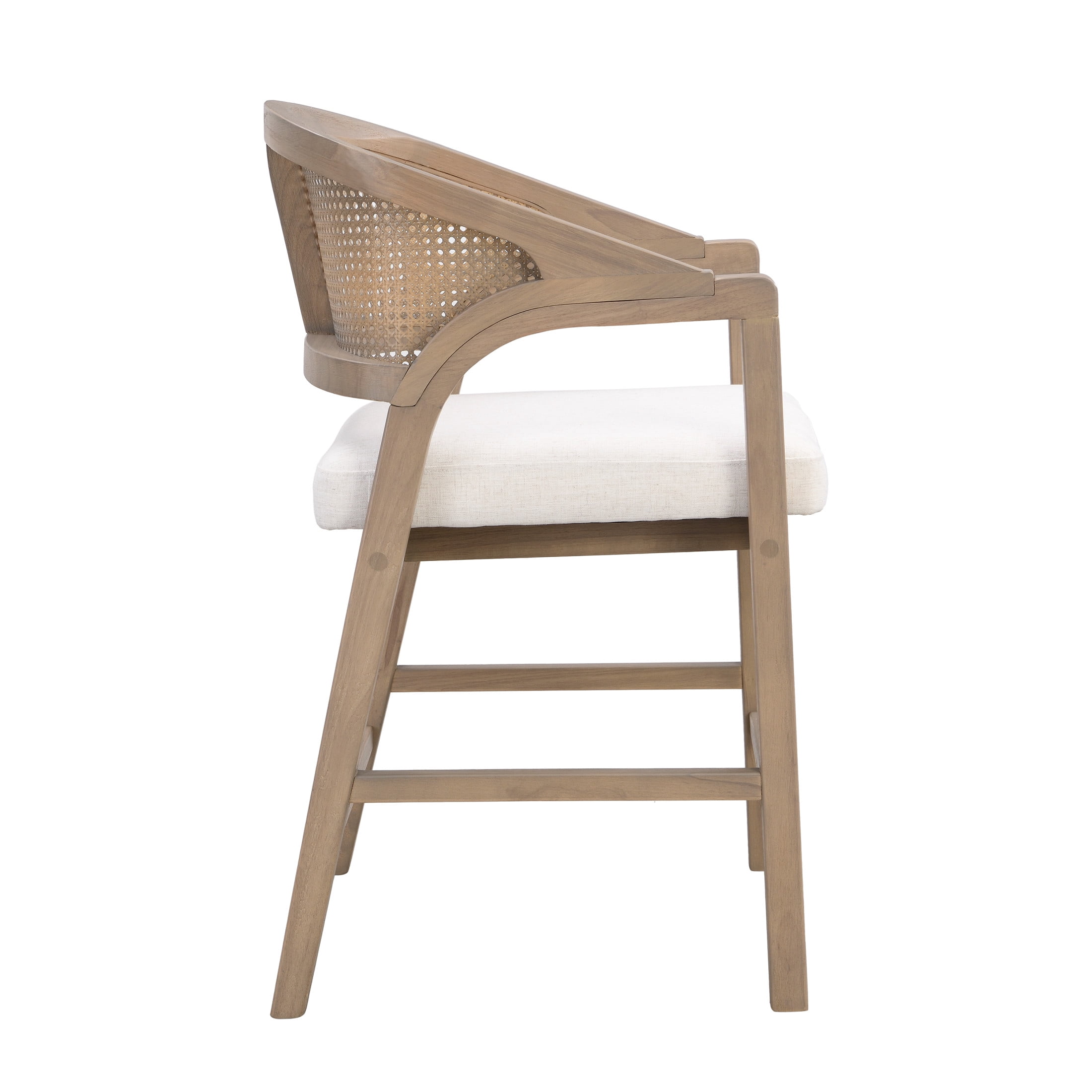 GDF Studio 24.25" Counter Height Bar Stools with Beige Cushion, Rattan Back, Light Ash Wood Frame, Set of 2