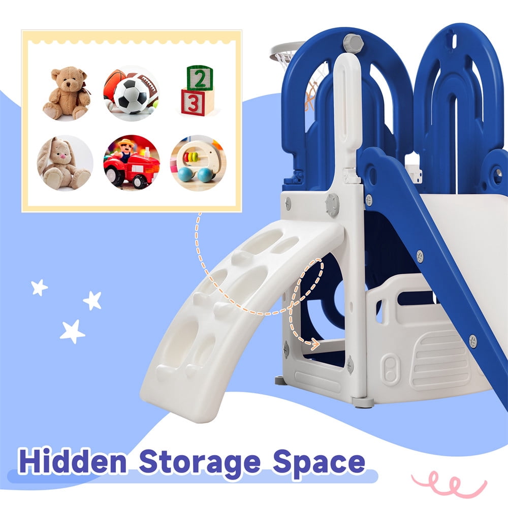 Ecarpat Slide and Swing Set 3 in 1 with Basketball Hoops for Toddler Kids, Indoor & Outdoor, Blue