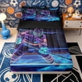 thumbnail image 2 of Erosebridal Neon Hockey Player Print Zipper Twin Comforter Sets with Fitted Sheet and 2 Pillowcases,Glow Skater Dark Rink Star Accent Zipper Bedding Set,Cyan Purple,4-Piece,Black Reversible, 2 of 6