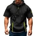 thumbnail image 2 of HaHaHappy Hoodies for Men Quarter Zip Short Sleeve Hoodie Lightweight Sweatshirt Pullover Oversized Muscle Athletic Hooded Tshirts with Pocket Black XL, 2 of 5