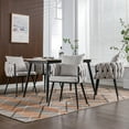 thumbnail image 3 of Pure Ivory Modern Velvet Dining Chairs Set of 2 Hand Weaving Accent Chairs Living Room Chairs Upholstered Side Chair with Black Metal Legs for Dining Room Kitchen Vanity Living Room 04359, 3 of 9