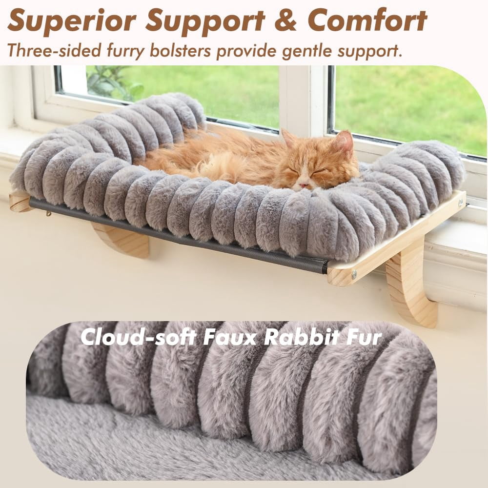 Cloud-soft Cat Window Sill Perch With Zipper Designed Cushioned Bed  Supportive Seat Solid Wood & Sturdy Metal Frame Pet Hammock For Large Cats (medium Gray)