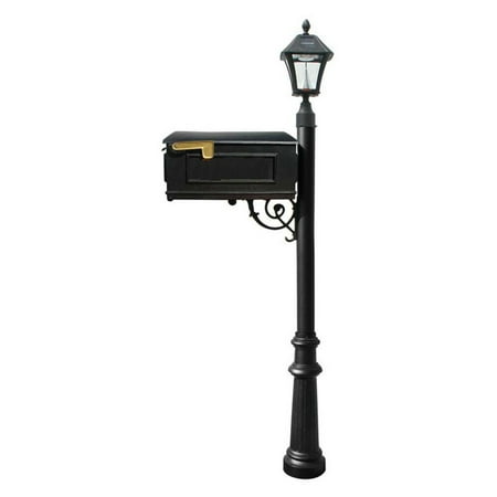 Lewiston Mailbox Post System with Fluted Base & Bayview Solar Lamp & 3 Cast Plates - White