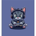 thumbnail image 5 of Focused Gamer Cat Adult Blue Crew Neck Short Sleeve Tee-Medium, 5 of 6
