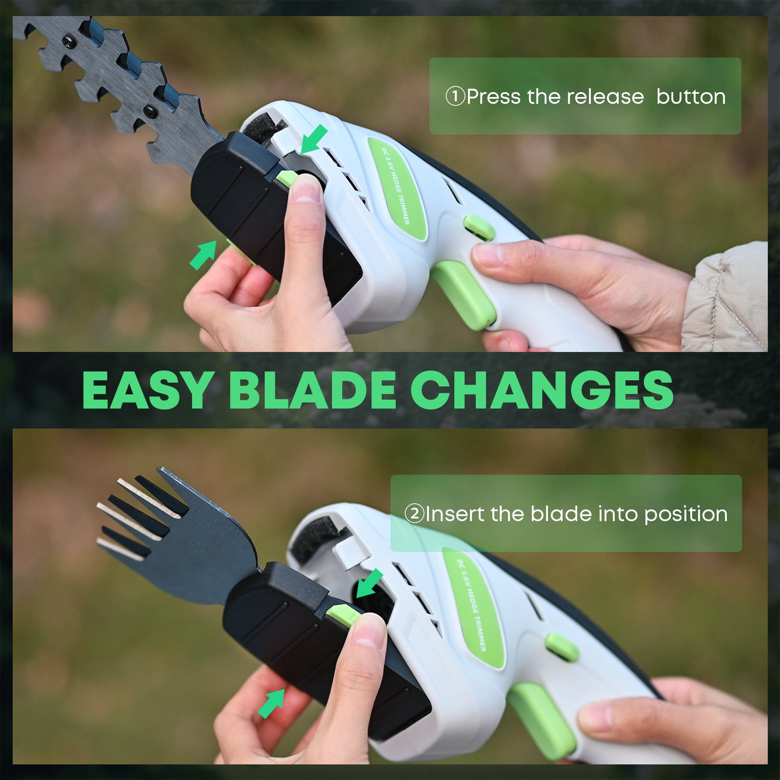 2-in-1 Cordless Hedge Trimmer Grass Shear, Handheld Electric, 2.0Ah Battery