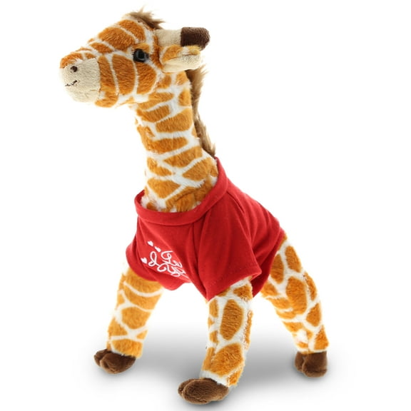 DolliBu I LOVE YOU Wild Small Giraffe Plush- Cute Stuffed Animal with Red Shirt For Valentine, Anniversary, Romantic Date, Boyfriend, or Girlfriend Gift - 12.5 Inches