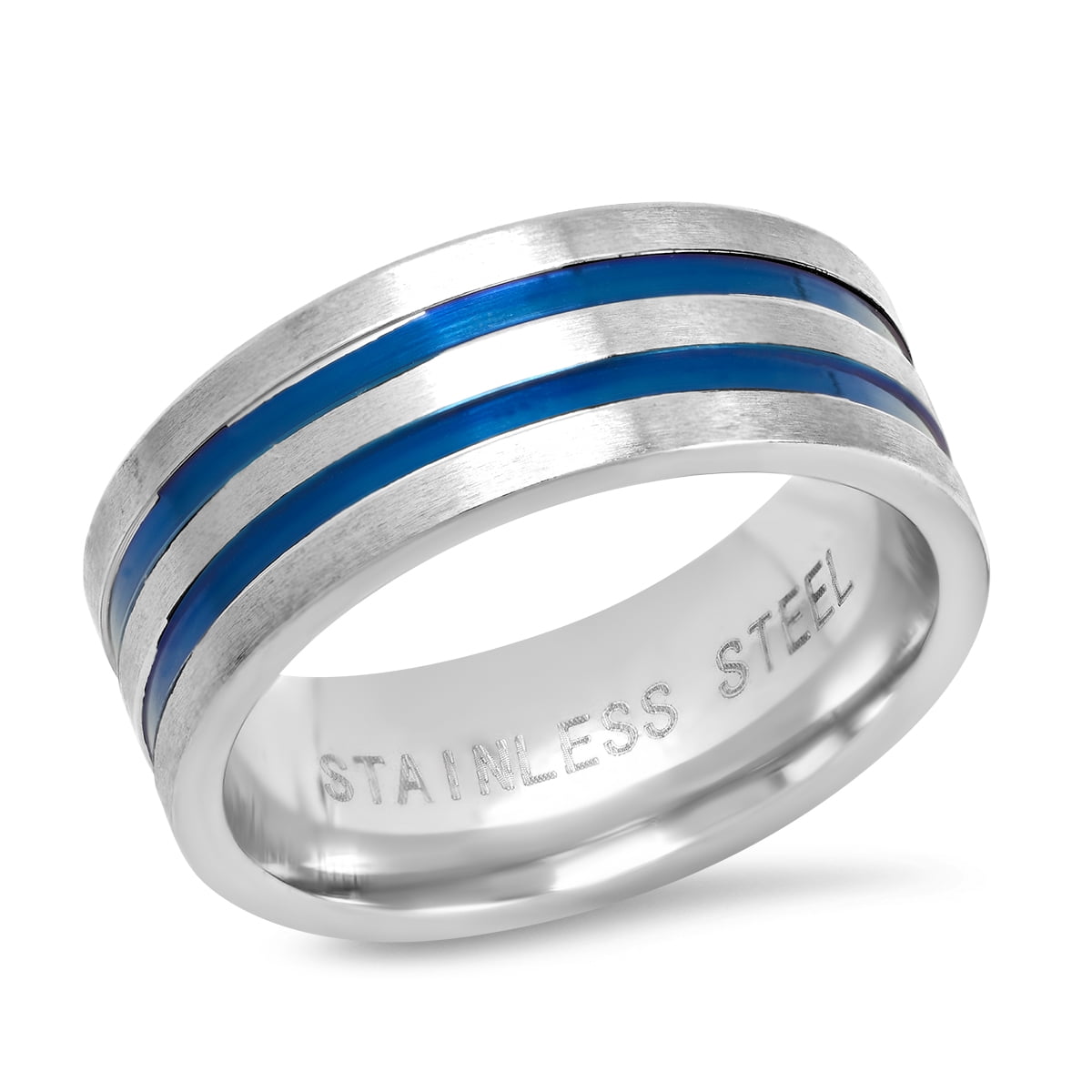 Steeltime Men's Two Tone Stainless Steel Ring Band with Blue Inlays