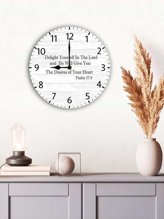 Delight Yourself In The Lord Christian Wood Clock Christian Quotes Bible Scripture Inspirational Words Wall Clock Religious Home Décor 10 Inch Silent Non-Ticking Battery Operated