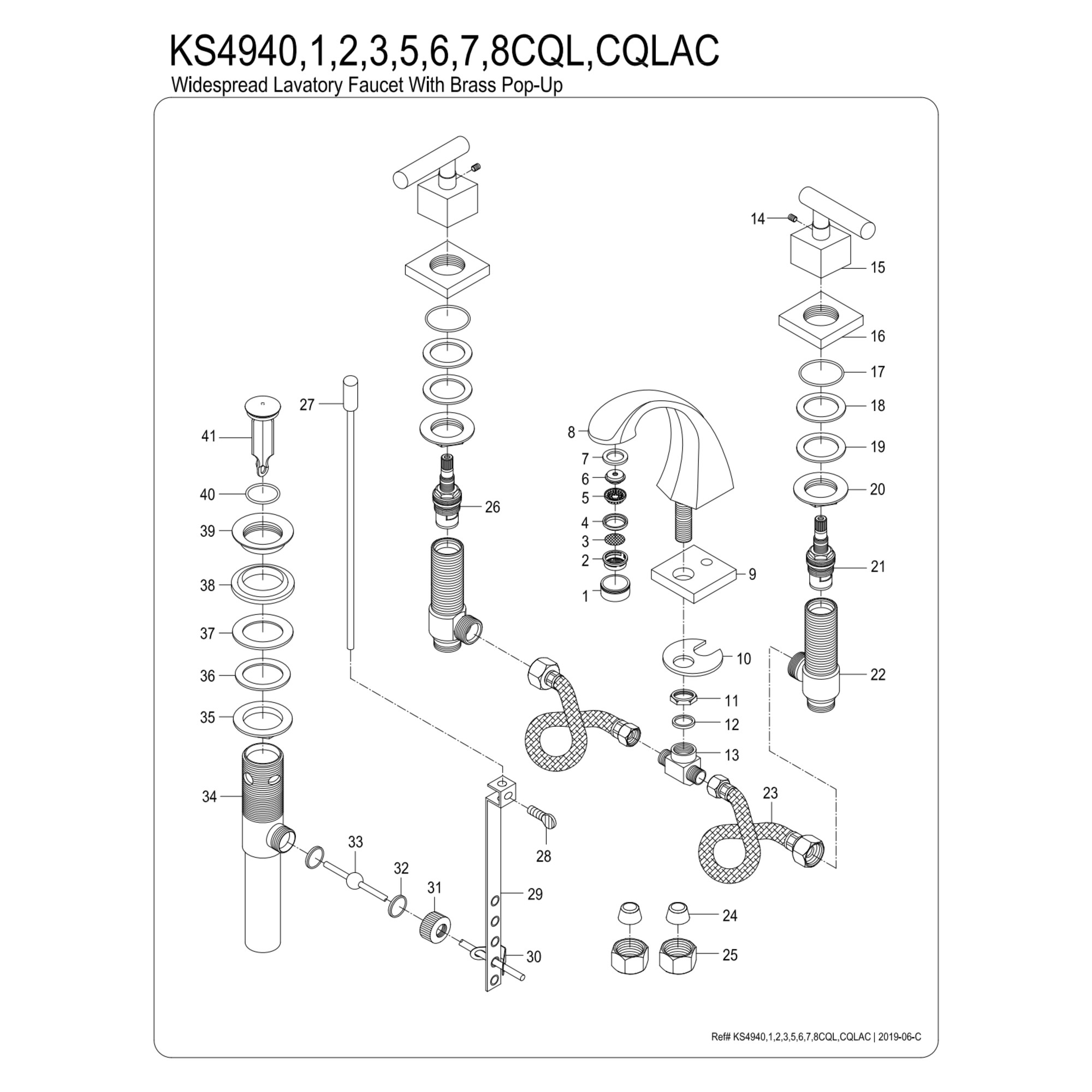 Kingston Brass KS4947CQL Claremont Widespread Bathroom Faucet with Brass Pop-Up, Brushed Brass