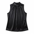 thumbnail image 4 of Pounoo Womens Satin Tops Sleeveless Halter NeckRuched Front Blouses Office Commute Formal Events Camis Tunics Gift, 4 of 5