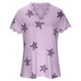 thumbnail image 3 of Wycnly Womens Tops Dressy Casual Short Sleeve V-Neck Starfish Print Summer Shirts Plus Size Sexy Lace Trim Comfy Lightweight Blouse Purple L Clothes, 3 of 5