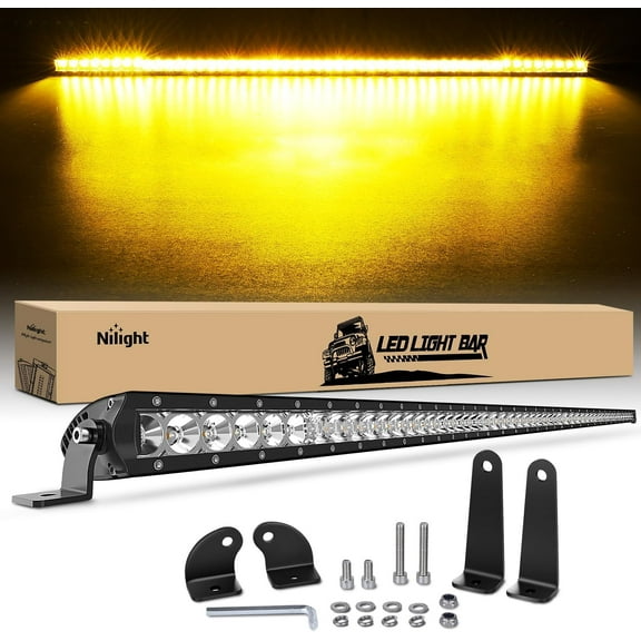 Nilight 51 Inch Amber Single Row Led Light Bar Super Slim 250W Spot & Flood Combo Driving Off Road LED Lights 3D LED Fog & Driving Light Roof Light Bars for Trucks Ford Boat ATV UTV, 2 Years Warranty