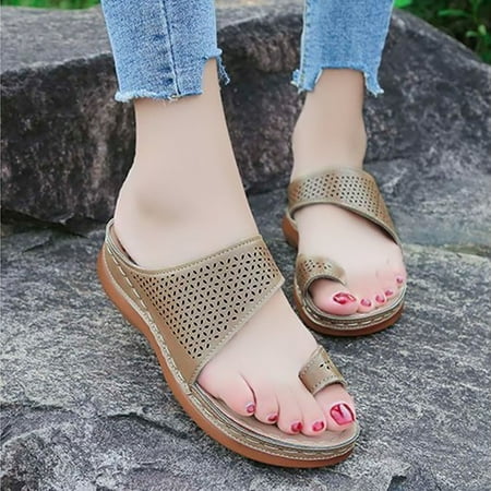

DAETIROS Girls Sandals- Home Holiday Rome Rhinestones Retro Flat Bottom Beach Womens Sandals Khaki Size 7.5