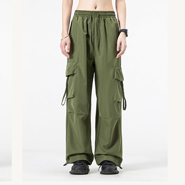 Pincandy Women's Multi-Pocket Drawstring Casual Pants, Breathable Solid Color, High Waist Elastic Waistband, Outdoor & Daily Wear