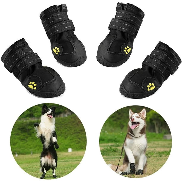 Botas protectoras para perros, zapatos impermeables con correas reflectantes ajustables para tallas medianas y grandes (5#)
