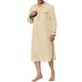 thumbnail image 2 of INSPIRE CHIC Men's Sleepshirts Henley Collar Solid Color Chest Pocket Long Sleeve Cotton Nightshirt S Khaki, 2 of 6