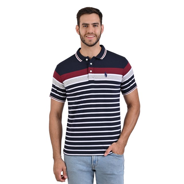 PLAYERA POLO DE MODELAJE FRANJAS MULTICOLOR3034-RPOLO-H CH HPC POLO