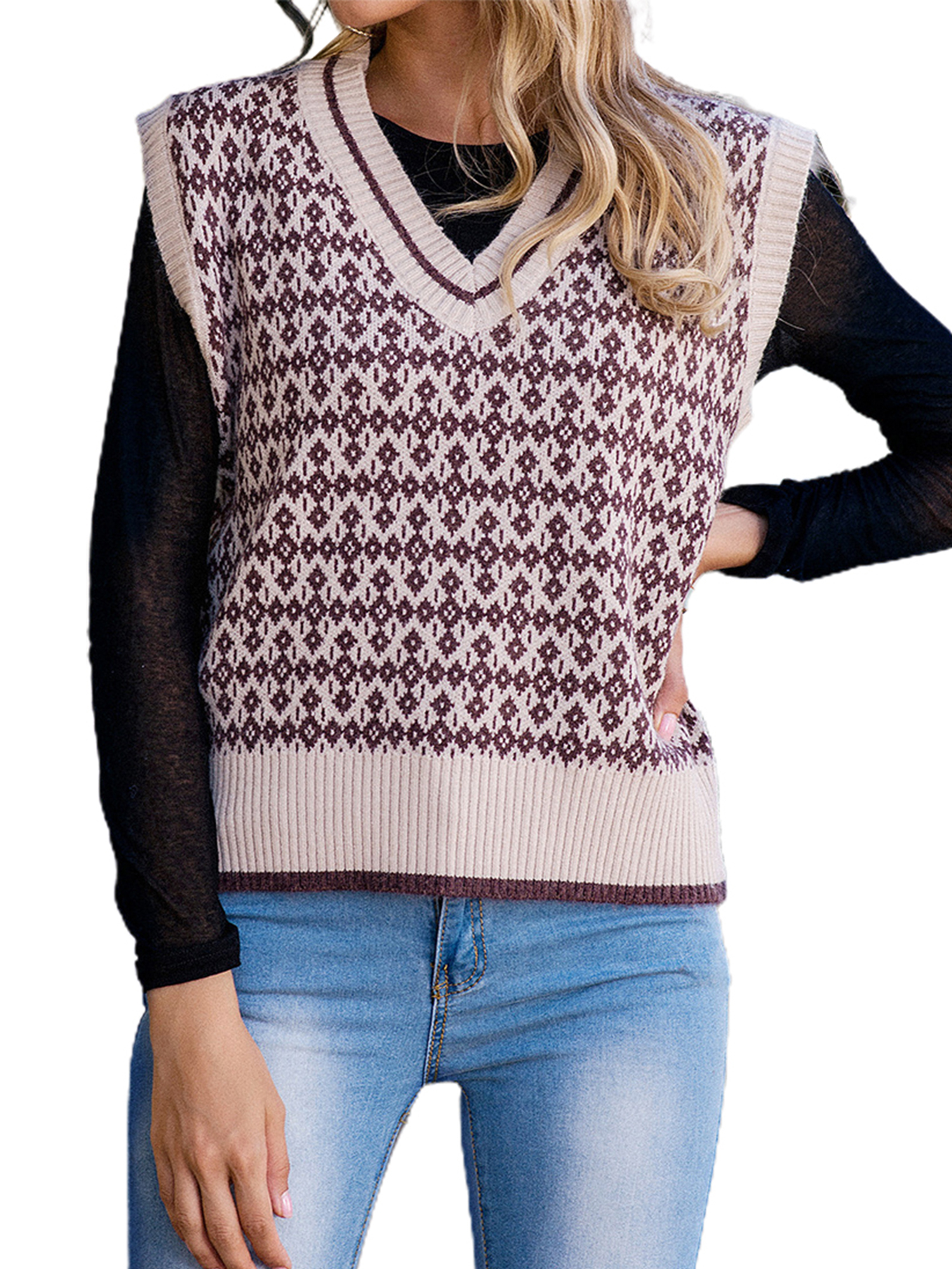 Hanerdun Women Sweater Vest Female V Neck Sleeveless Pullover Knit Top