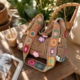 thumbnail image 5 of Kmonabie Handmade Knitted Shoulder Bag, Colorful Floral Strap Woven Tote Summer, Bohemian Crochet Beach Bag for Women Travel Market,Coffee, 5 of 5