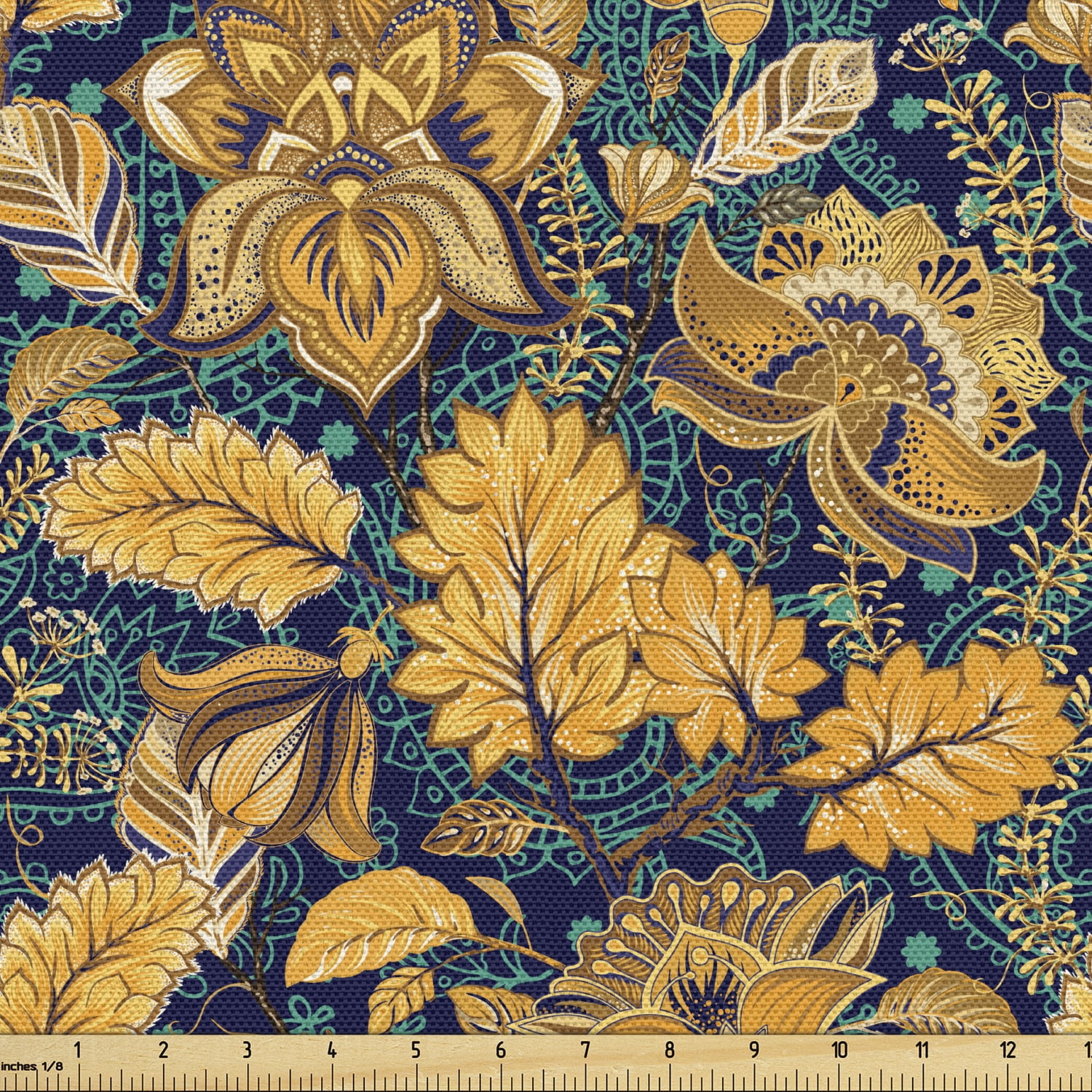 East Fabric by the Yard, Medieval Oriental Flower Motifs Exotic Fantasy ...