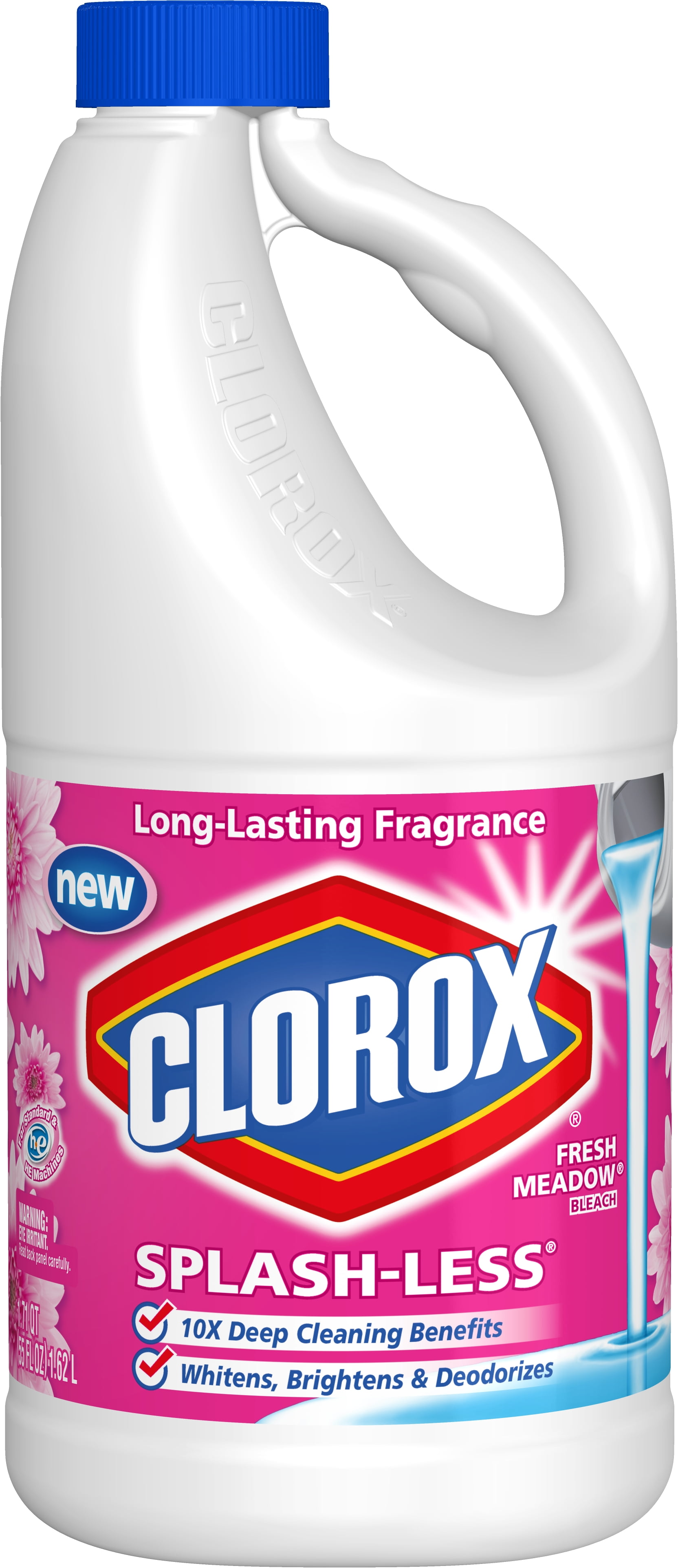 Clorox SplashLess Liquid Bleach, Fresh Meadow Scent, 55 Ounce Bottle