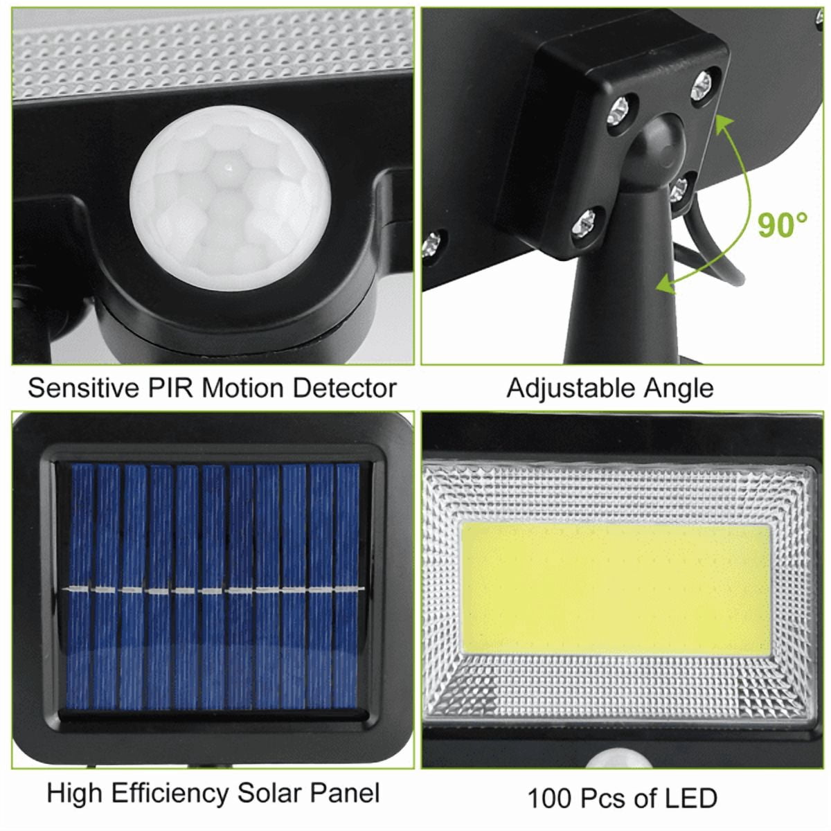 Outdoor Solar Wall Light,Motion & Light Sensor Activated,100 LED Beads,IP65 Waterproof,Rotatable Solar Panel with 16.4ft Cable for Patio Garage Doorway
