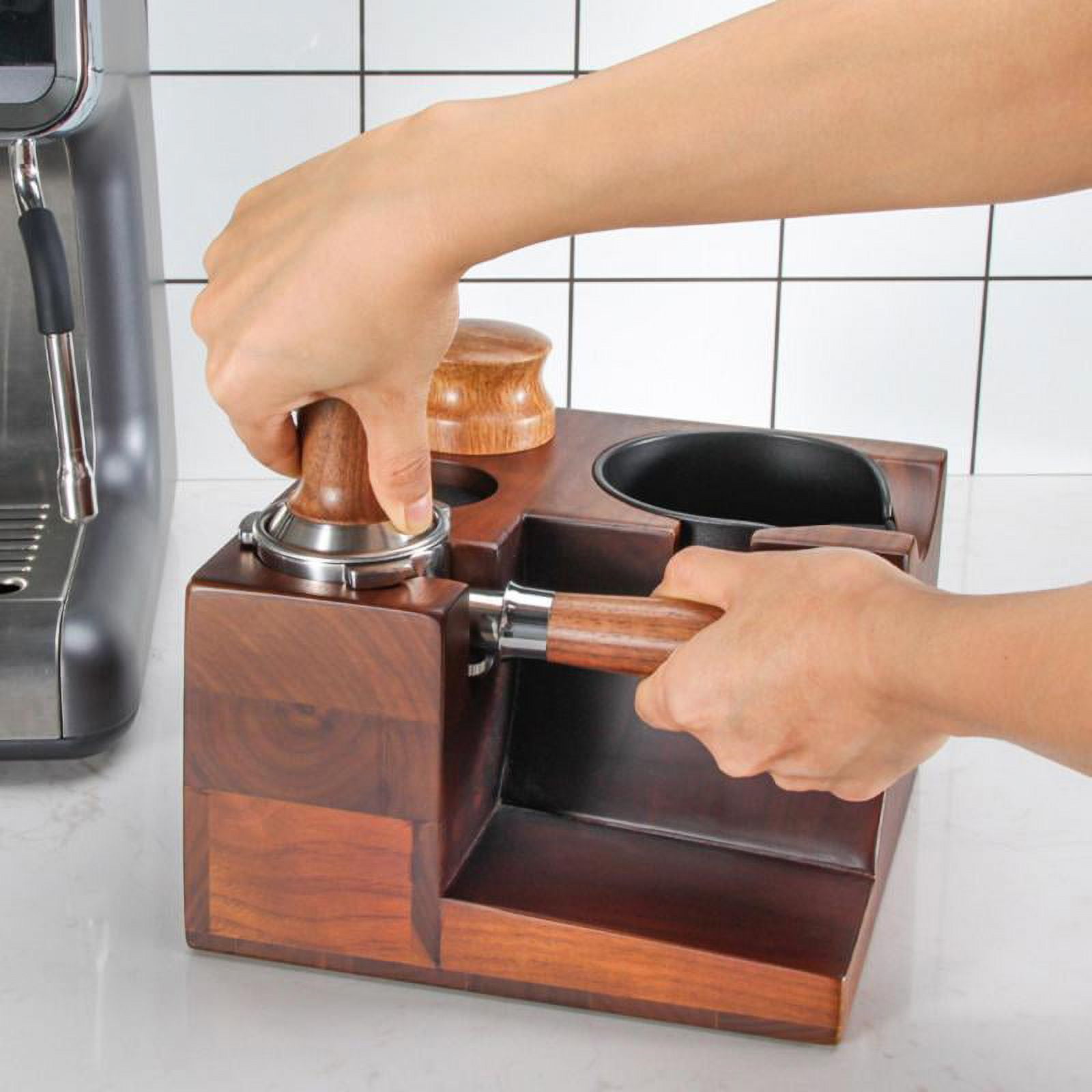 Walnut 58mm Espresso Tamping Station V2 KNODOS Espresso Machine Accessories  For Coffee Bar Wooden Coffee Tamper Stand and Portafilter Holder