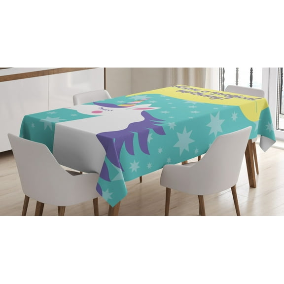 Unicorn Party Tablecloth, Have a Magical Birthday Quote in a Speech Bubble on Festive Doodle Stars, Rectangular Table Cover for Dining Room Kitchen, 60 X 84 Inches, Multicolor, by Ambesonne